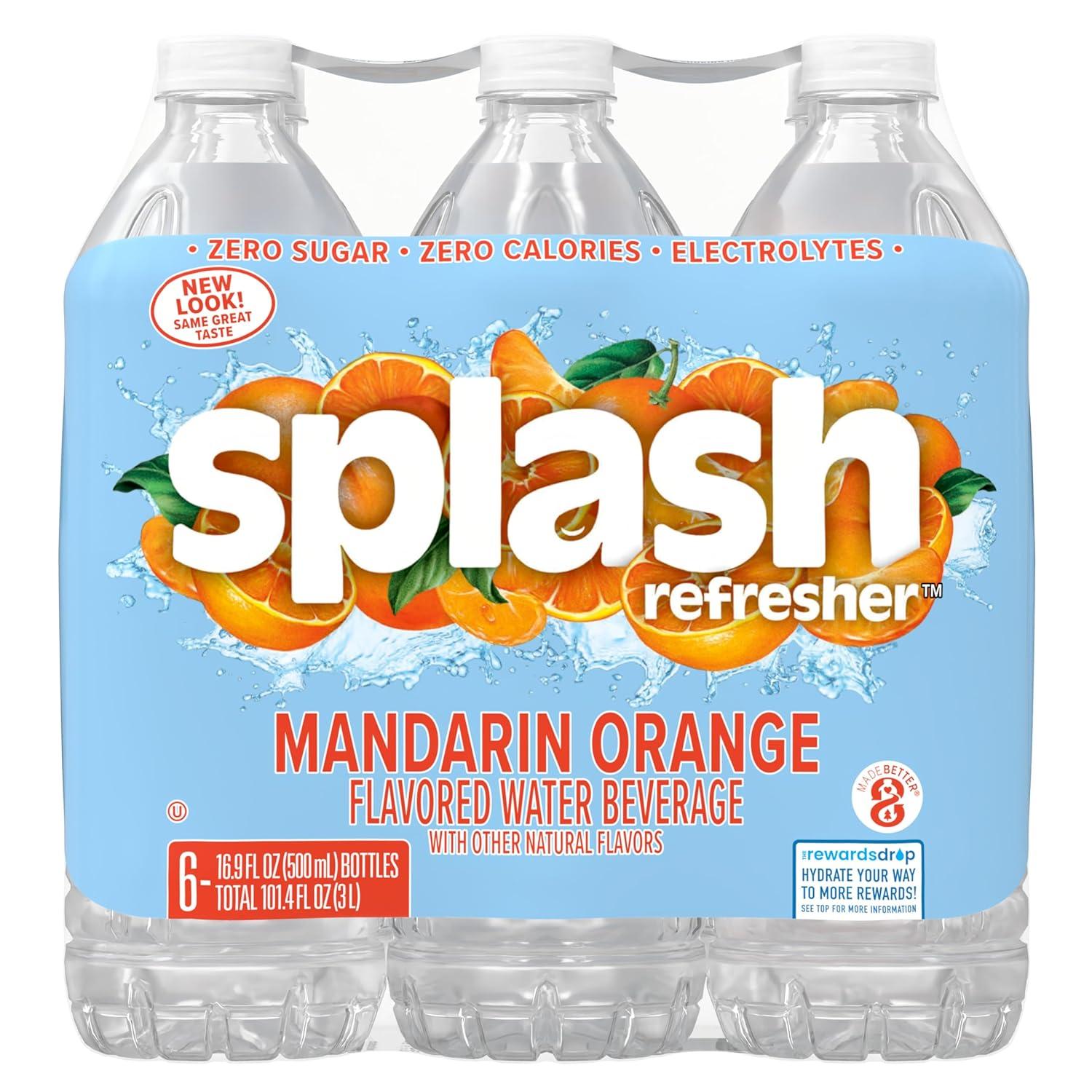 image:imageSPLASH REFRESHER Flavored Water Bottles Mandarin Orange Flavor 6Pack 169 Fl Oz Refreshing Flavored Bottled Water with Electrolytes Zero Sugar amp Zero CaloriesMandarin Orange