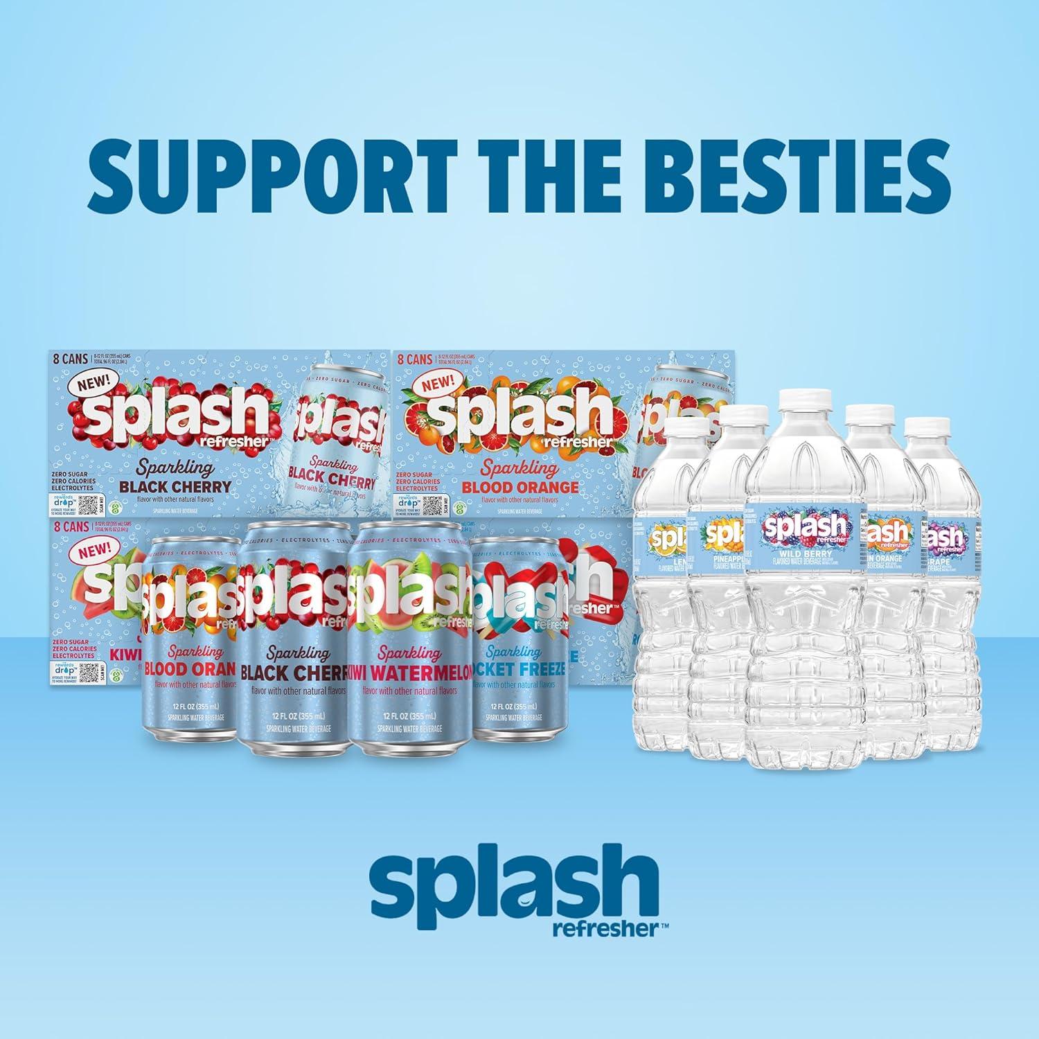 image:imageSPLASH REFRESHER Sparkling Water Rocket Freeze 8Pack 12 Fl Oz Cans Flavored Carbonated Seltzer Water with Electrolytes Zero Sugar amp Zero CaloriesBlack Cherry