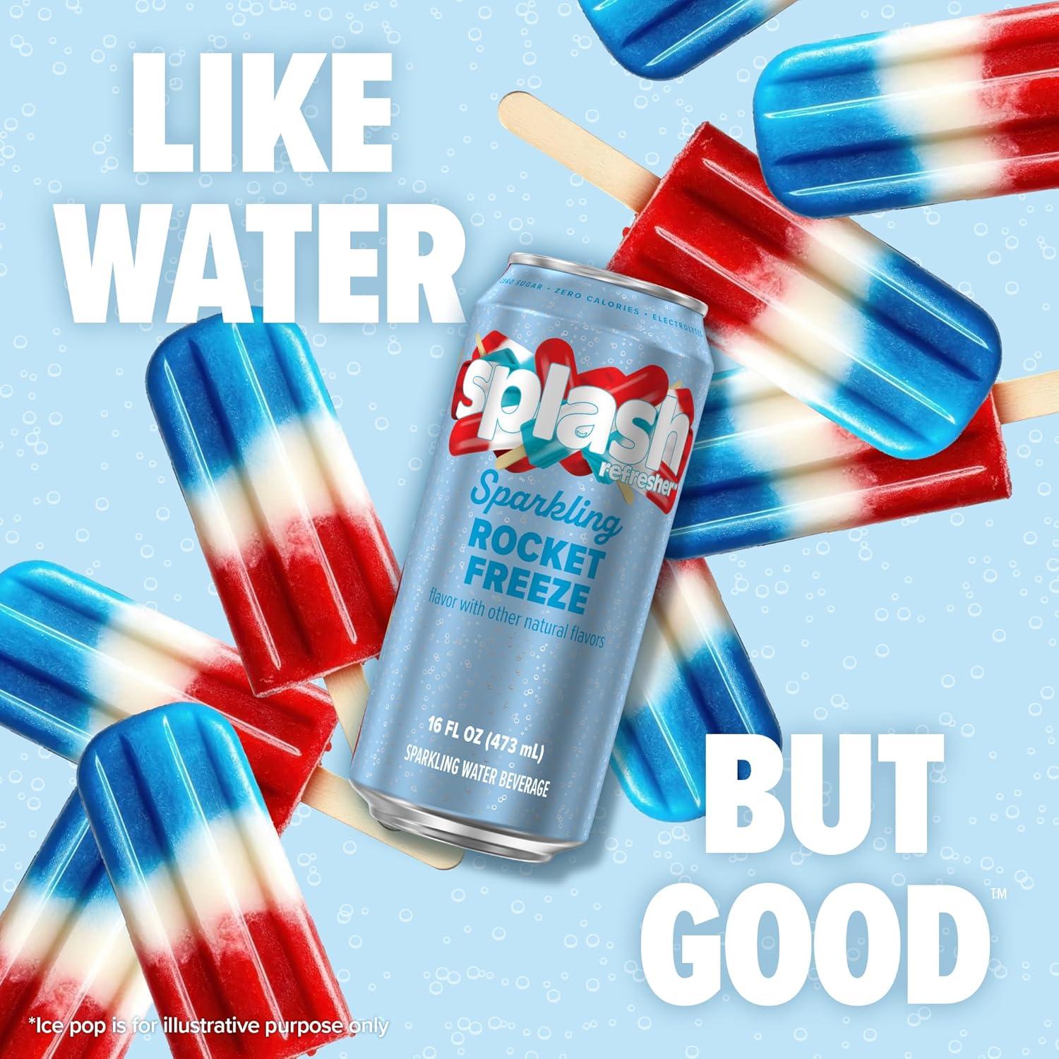 image:imageSPLASH REFRESHER Sparkling Water Rocket Freeze 8Pack 12 Fl Oz Cans Flavored Carbonated Seltzer Water with Electrolytes Zero Sugar amp Zero CaloriesRocket Freeze