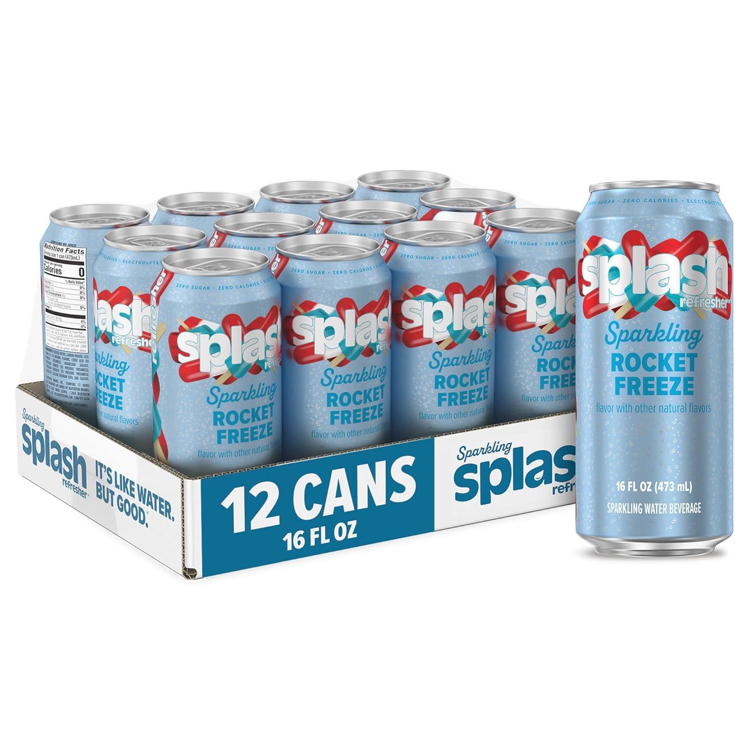 image:imageSPLASH REFRESHER Sparkling Water Rocket Freeze 8Pack 12 Fl Oz Cans Flavored Carbonated Seltzer Water with Electrolytes Zero Sugar amp Zero CaloriesRocket Freeze