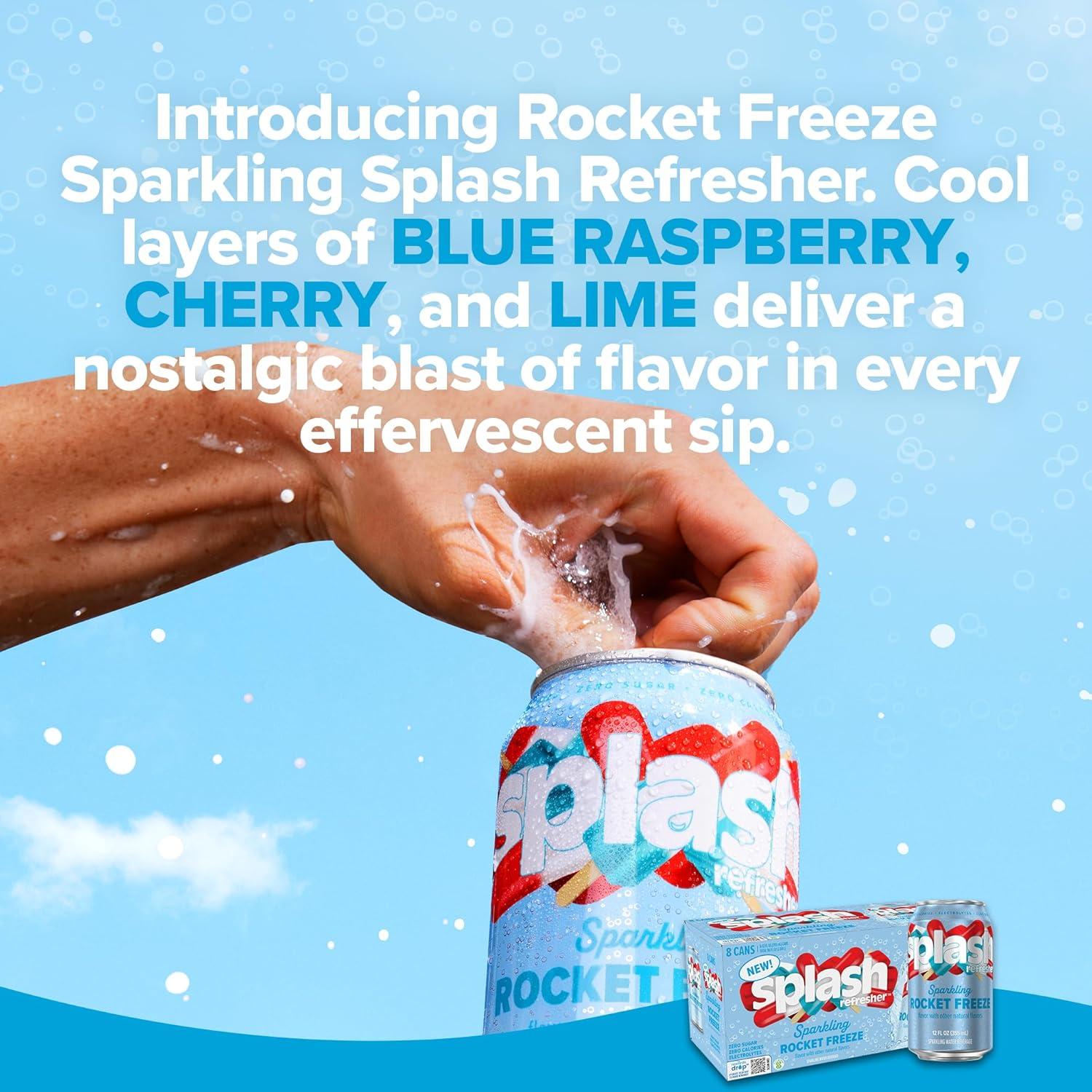 image:imageSPLASH REFRESHER Sparkling Water Rocket Freeze 8Pack 12 Fl Oz Cans Flavored Carbonated Seltzer Water with Electrolytes Zero Sugar amp Zero CaloriesRocket Freeze