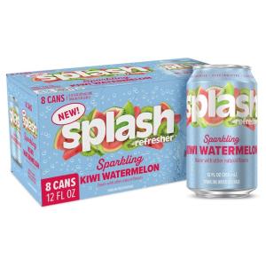 SPLASH REFRESHER Sparkling Water, Rocket Freeze – 8-Pack, 12 Fl Oz Cans – Flavored Carbonated Seltzer Water with Electrolytes, Zero Sugar & Zero Calories(Kiwi Watermelon)